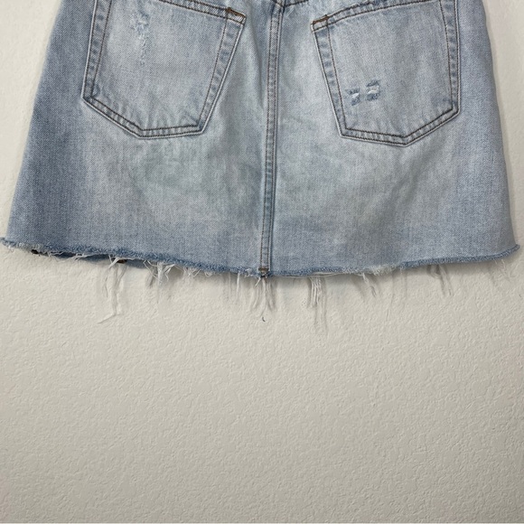 We The Free A-line Distressed Denim Blue Button Fly Mini Skirt - Picture 8 of 12